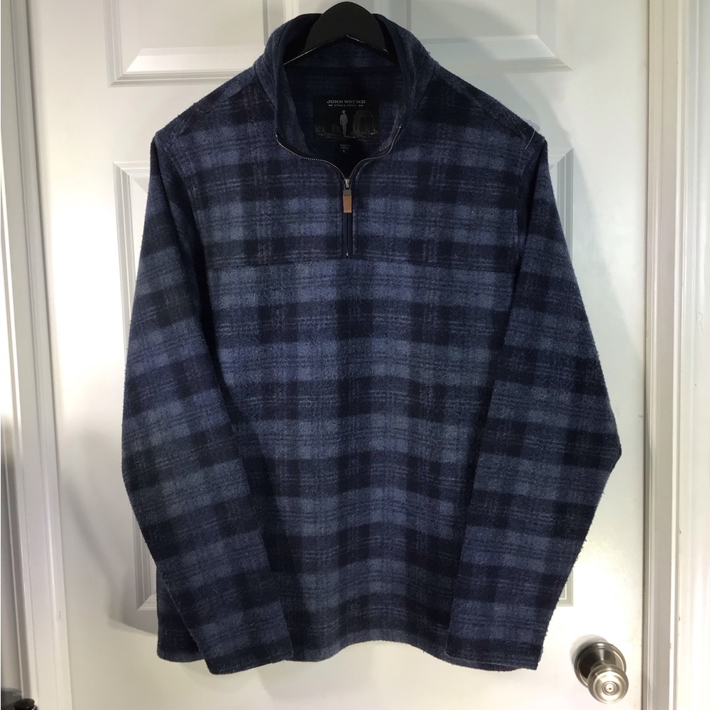 Men's Blue Plaid Zip-Up Sweater